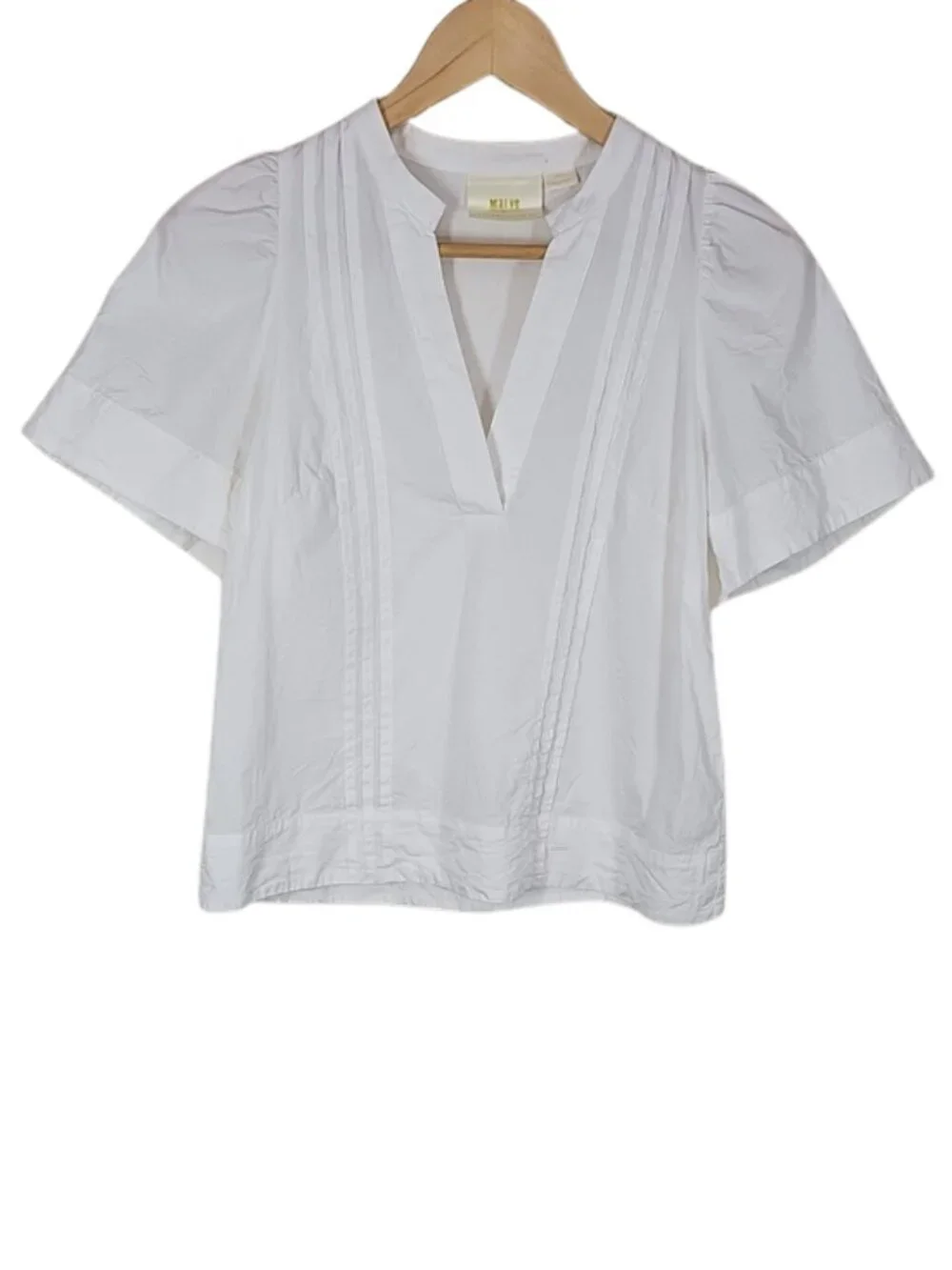 Maeve by Anthropologie Poplin Pintuck Blouse XS Puff Sleeve Chic Minimalist Boho